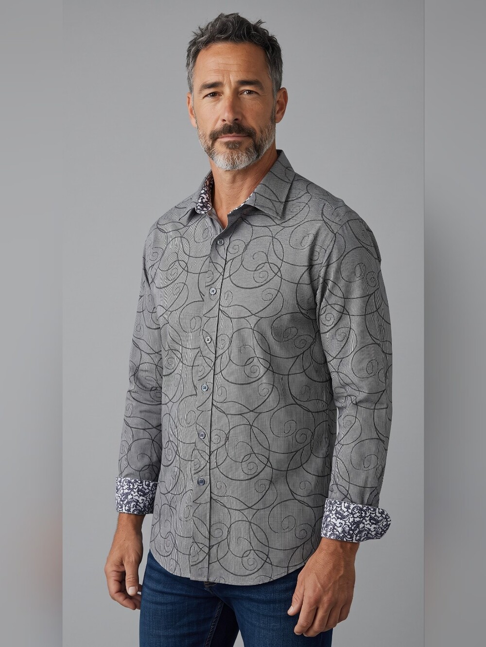 Robert Graham Black/Gray Abstract Swirl Long-Sleeve Dress Shirt...Size XXL